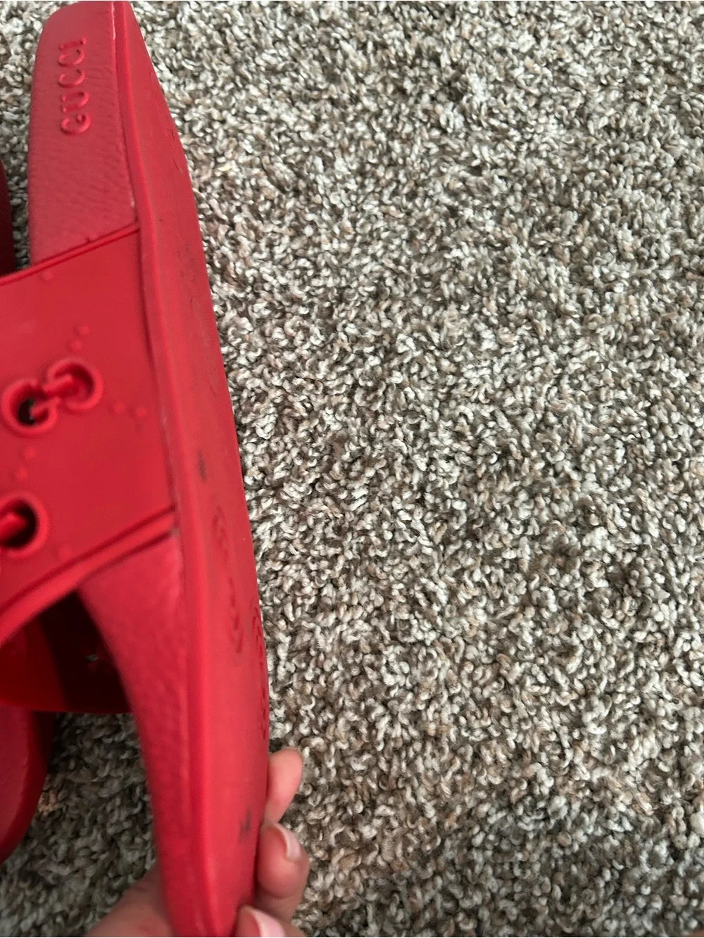 Gucci red rubber slides